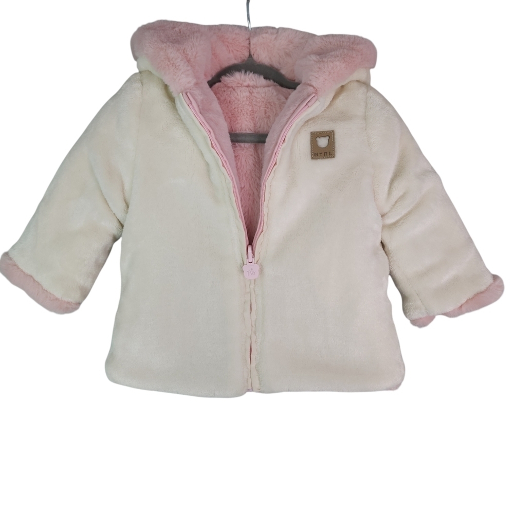 Mayoral Blush Pink Reversible Faux Fur Hoodie Coat